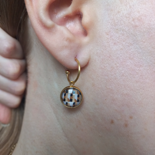 beige and brown geometric HOOP EARRINGS