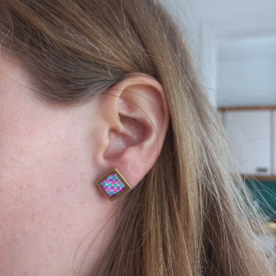 Colorful polka dots square stud earrings