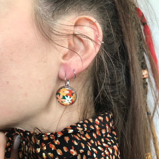 Orange and green floral dangle earrings 