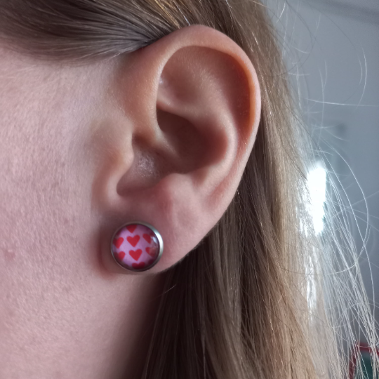 Pink and Red Heart Stud Earrings