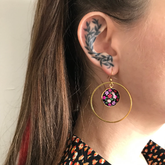 Colorful Flower Gold Hoop earrings