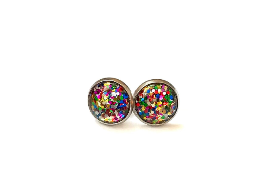 Colorful Glitter Stud Earrings/ Prendre La Vie Du Coté Paillettes