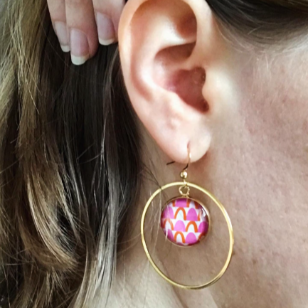 orange and pink geometric Gold Hoop earrings