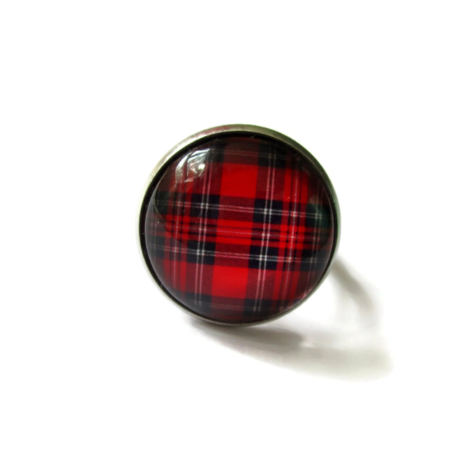 Bague Motif Tartan Rouge et Bleu