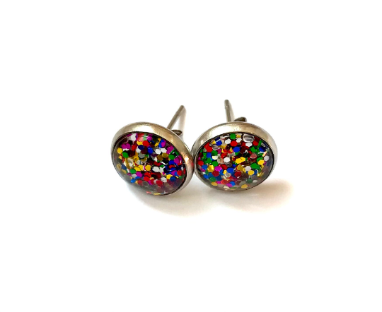 Colorful Glitter Stud Earrings/ Prendre La Vie Du Coté Paillettes