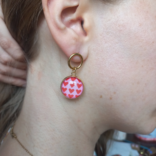 Pink Heart gold earrings