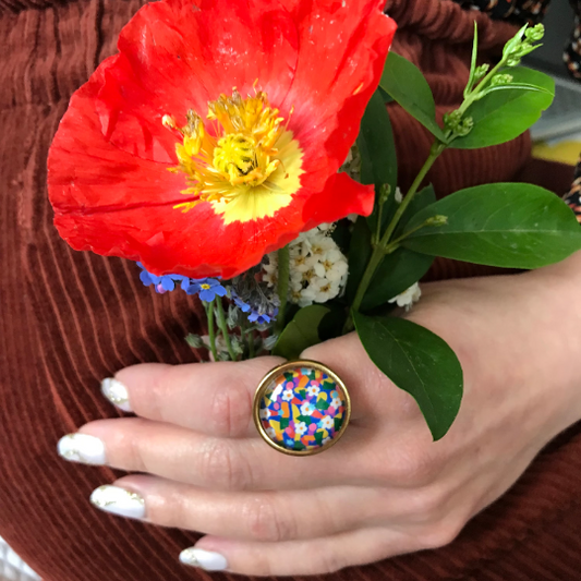 gold colorful liberty Floral Ring