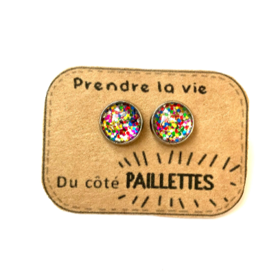 Puces d'Oreilles Prendre la Vie du côté Paillettes Multicolores arc en ciel