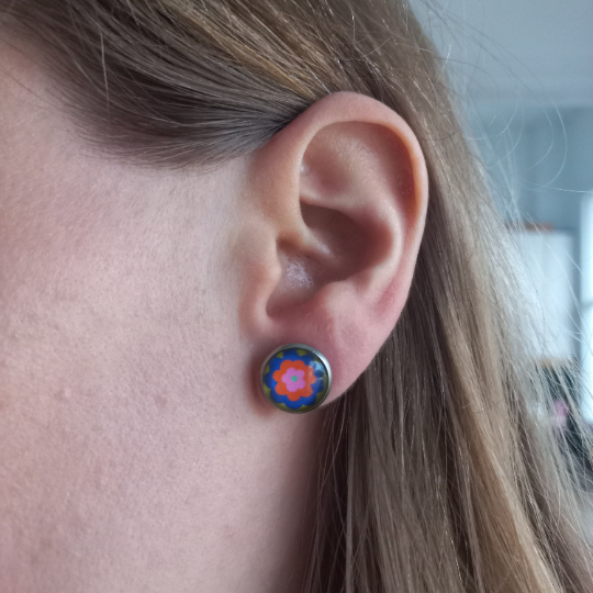 Puces d'Oreilles Fleurs Multicolores colorée seventies