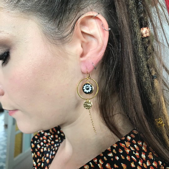 Colorful Flower Gold Hoop earrings
