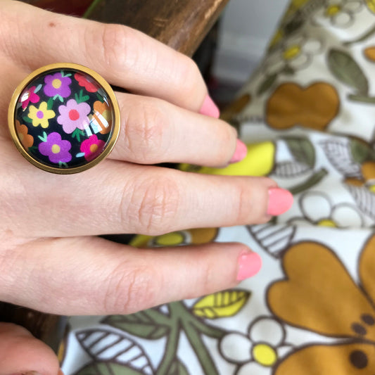 gold colorful Floral Ring