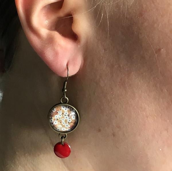 Cherry Blossom and red enamel earrings