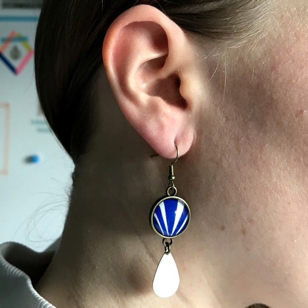 Blue striped earrings