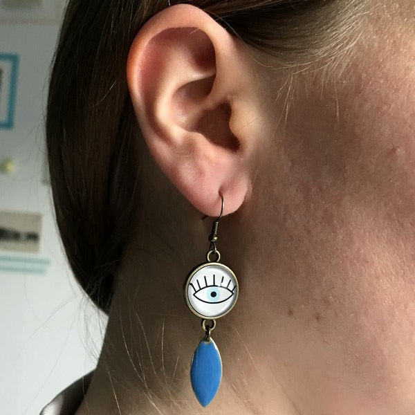 Devil eye earrings and blue enamel 