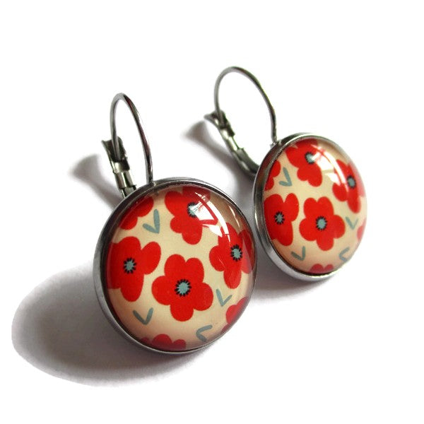 Boucles d'Oreilles Dormeuses Coquelicots Rouges