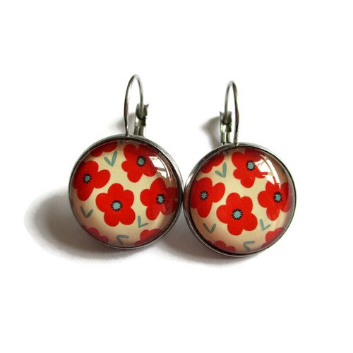 Boucles d'Oreilles Dormeuses Coquelicots Rouges