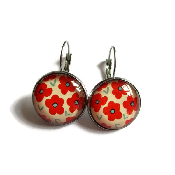 Boucles d'Oreilles Dormeuses Coquelicots Rouges