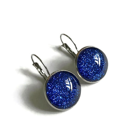 Dark blue glitter lever back earrings