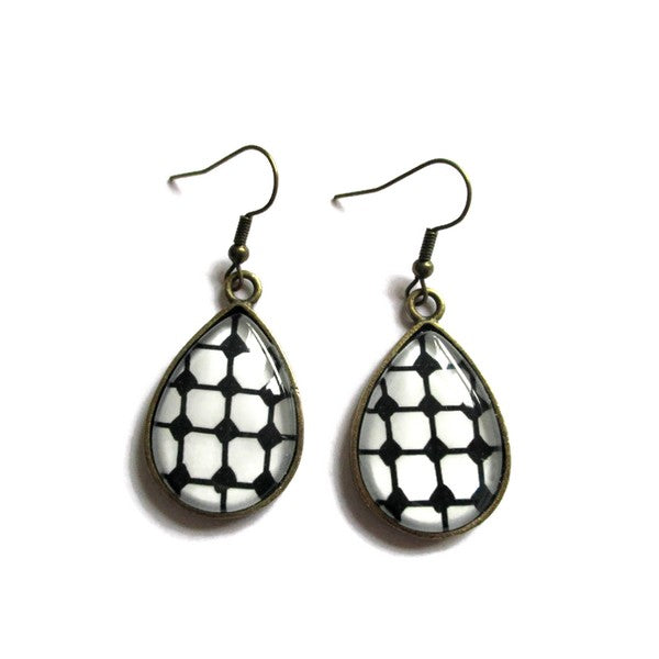 Boucles d'Oreilles Gouttes Géométriques Noires et Blanches