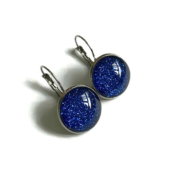 Dark blue glitter lever back earrings