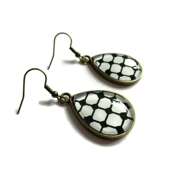 Black and White Geometric Teardrop Earrings 