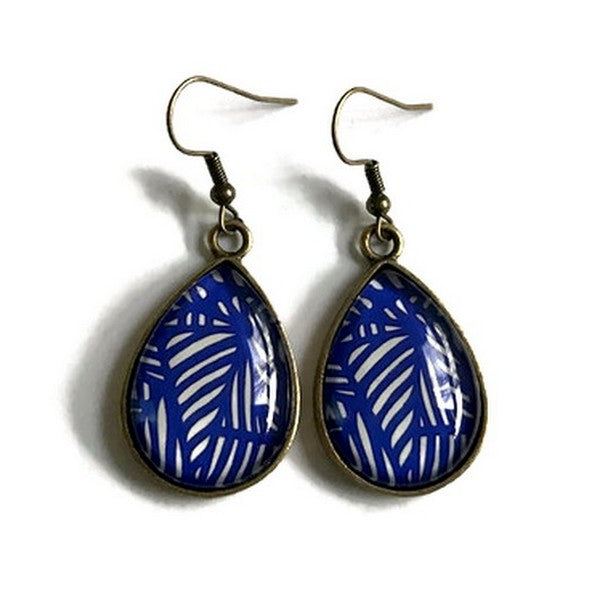 Boucles d'Oreilles Gouttes Motif Abstrait Bleu