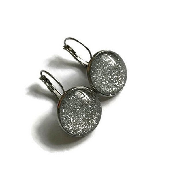 Boucles d'Oreilles Dormeuses Paillettes Argentées