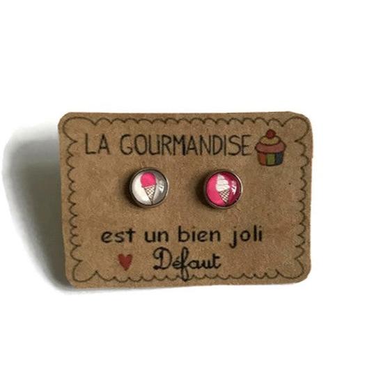 Kids Pink Ice Cream Stud Earrings /  La Gourmandise est un bien Joli Défaut