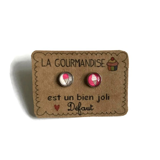Kids Pink Ice Cream Stud Earrings /  La Gourmandise est un bien Joli Défaut