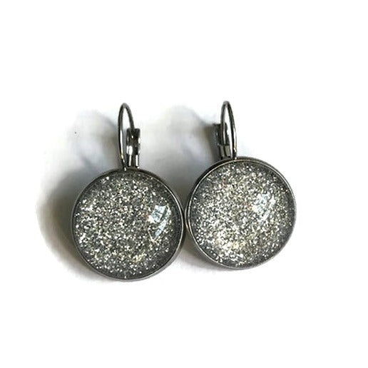 Boucles d'Oreilles Dormeuses Paillettes Argentées