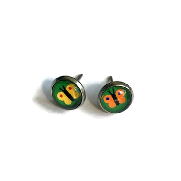 Orange And Yellow Butterfly Kids Stud Earrings / Minute papillon!