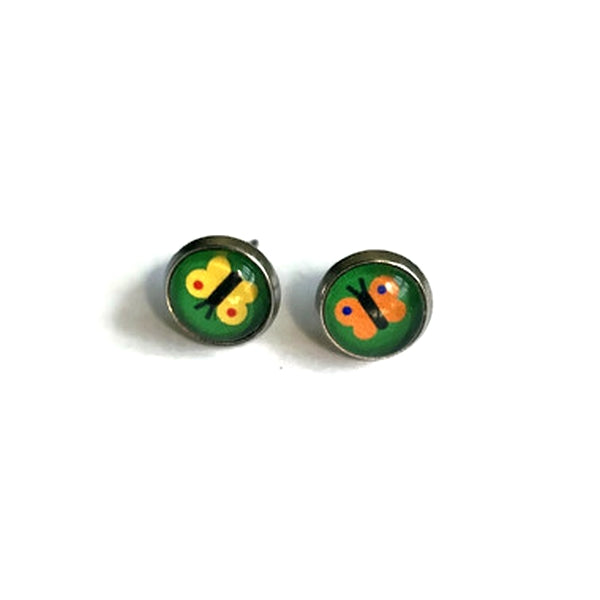 Orange And Yellow Butterfly Kids Stud Earrings / Minute papillon!