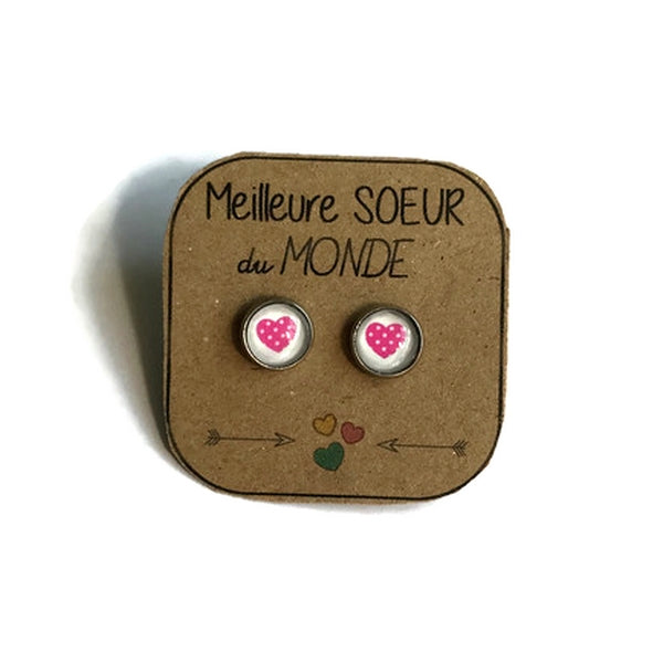 Kids Pink Heart Stud Earrings / Meilleure soeur du monde!