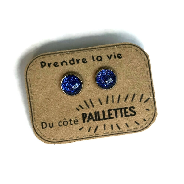 Blue Glitters Kids Stud Earrings / " Prendre La Vie du côté Paillettes"