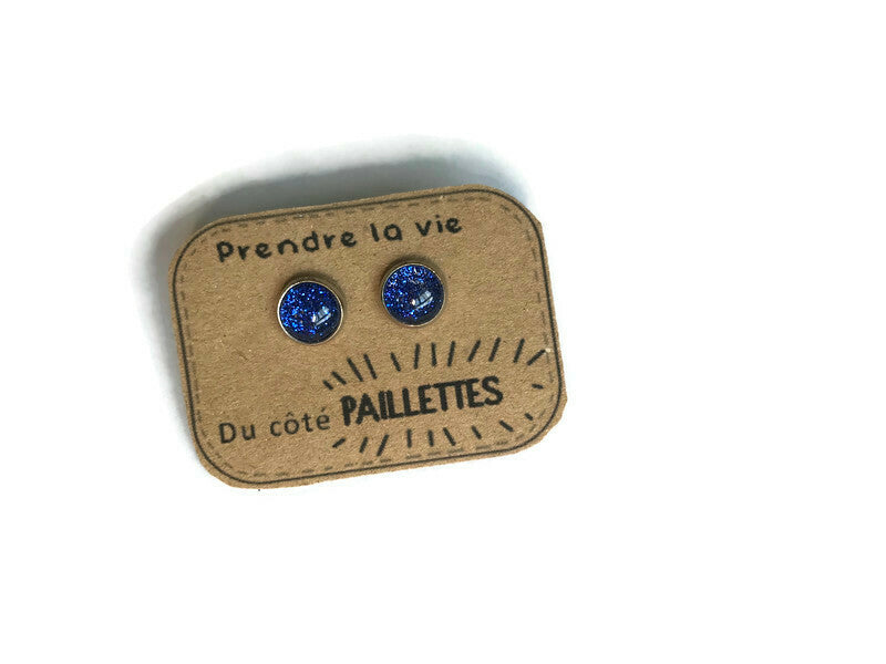 Blue Glitters Kids Stud Earrings / " Prendre La Vie du côté Paillettes"