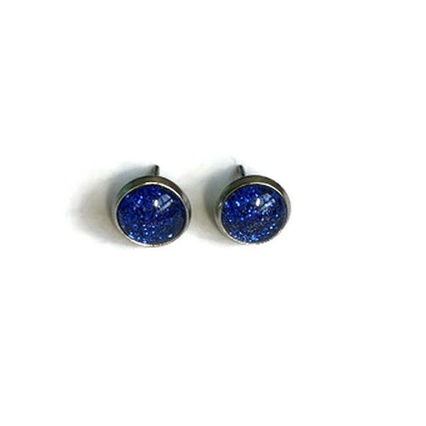 Blue Glitters Kids Stud Earrings / " Prendre La Vie du côté Paillettes"