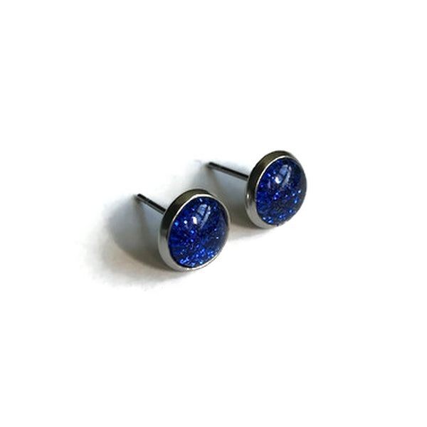 Blue Glitters Kids Stud Earrings / " Prendre La Vie du côté Paillettes"