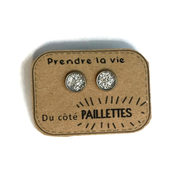 Silver Glitters Kids Stud Earrings / "Prendre la vie du côté Paillettes"