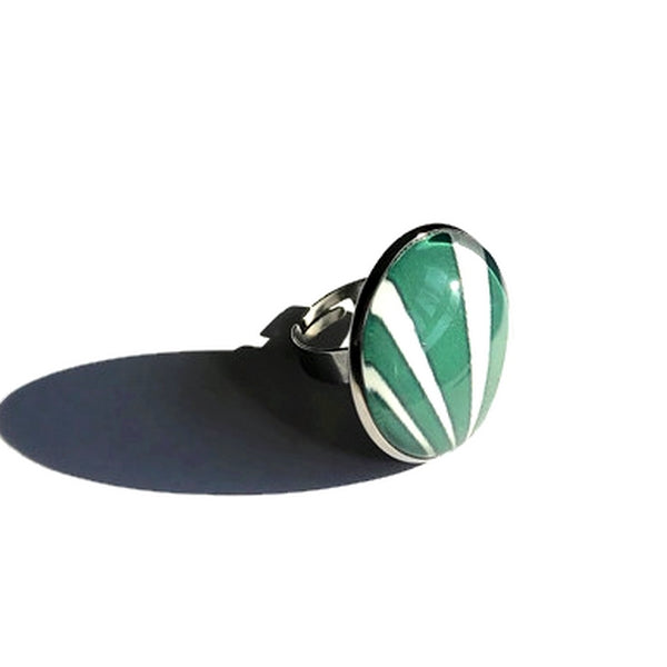 Green And White Pattern Ring ♥