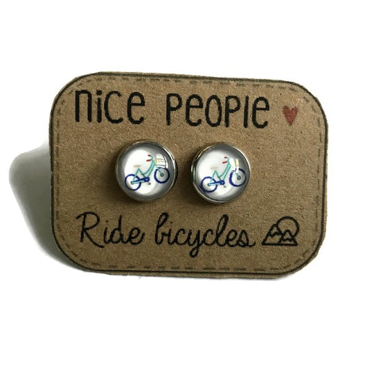 Bike Stud Earrings / "Nice People Ride Bicycles" 