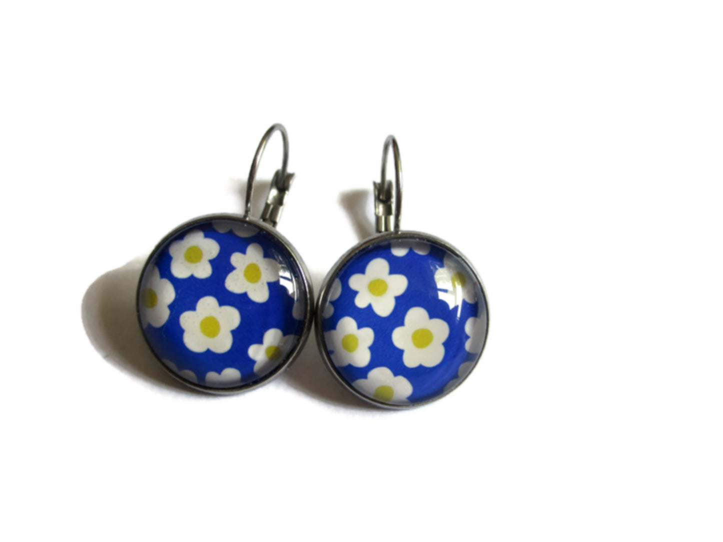 Blue vintage flowers earrings