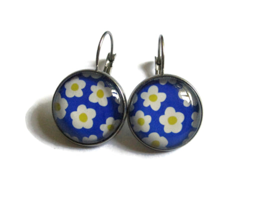 Blue vintage flowers earrings