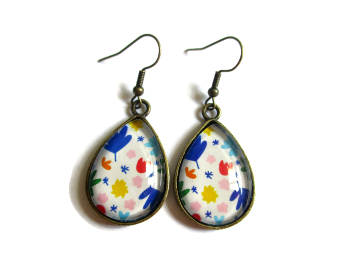 Boucles d'Oreilles Gouttes Multicolores, style Matisse