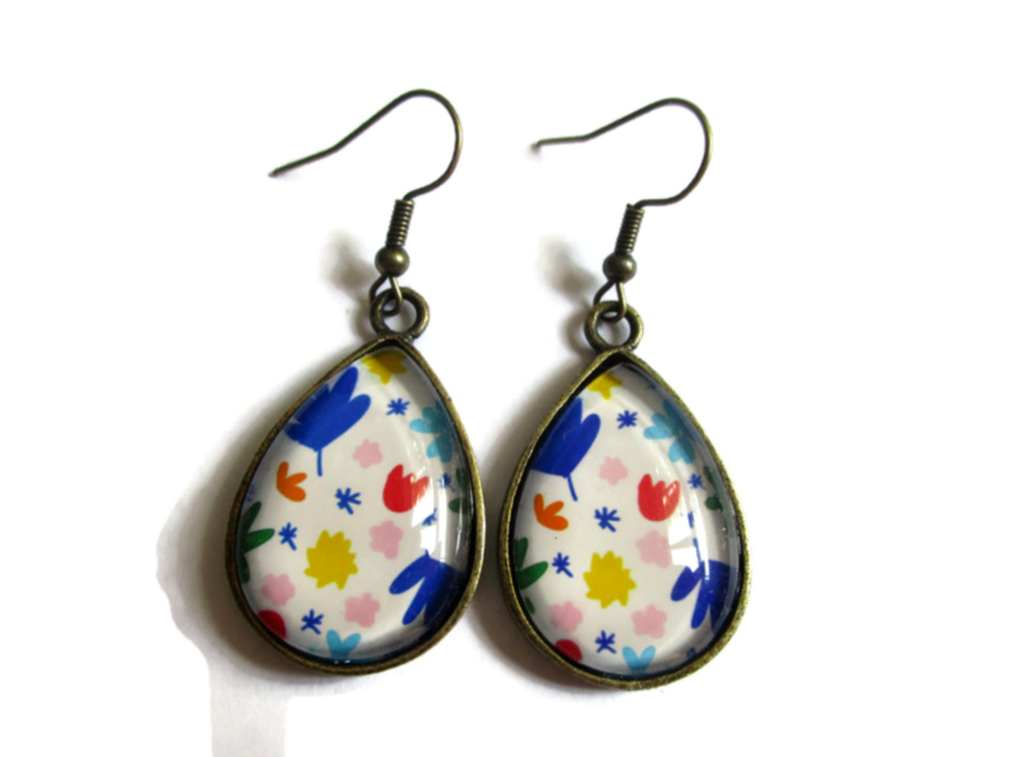 Boucles d'Oreilles Gouttes Multicolores, style Matisse