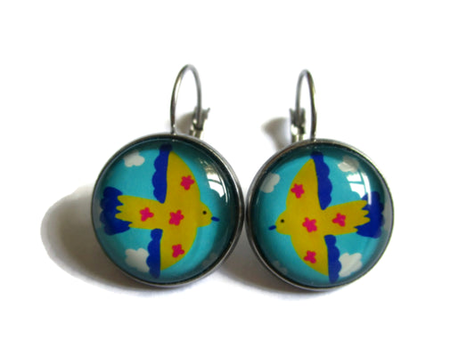 Colorful birds earrings