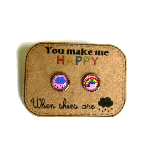 Puces d'Oreilles Enfant Nuage et Arc en Ciel / "You Make Me Happy"