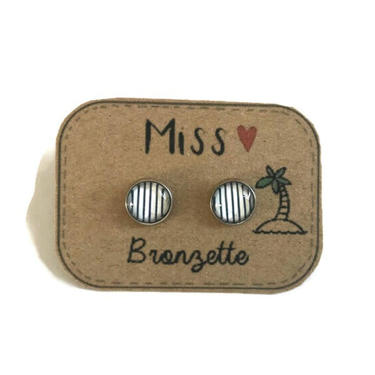 Kids Blue And White Striped Stud Earrings / " Miss Bronzette!"