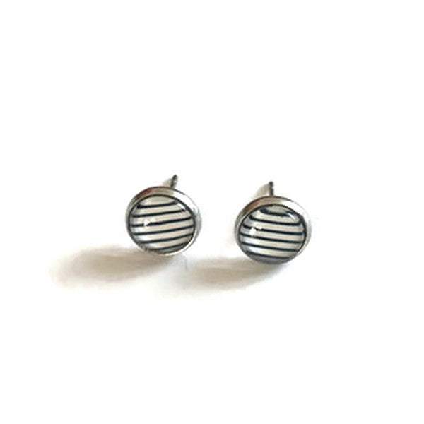 Kids Blue And White Striped Stud Earrings / " Miss Bronzette!"