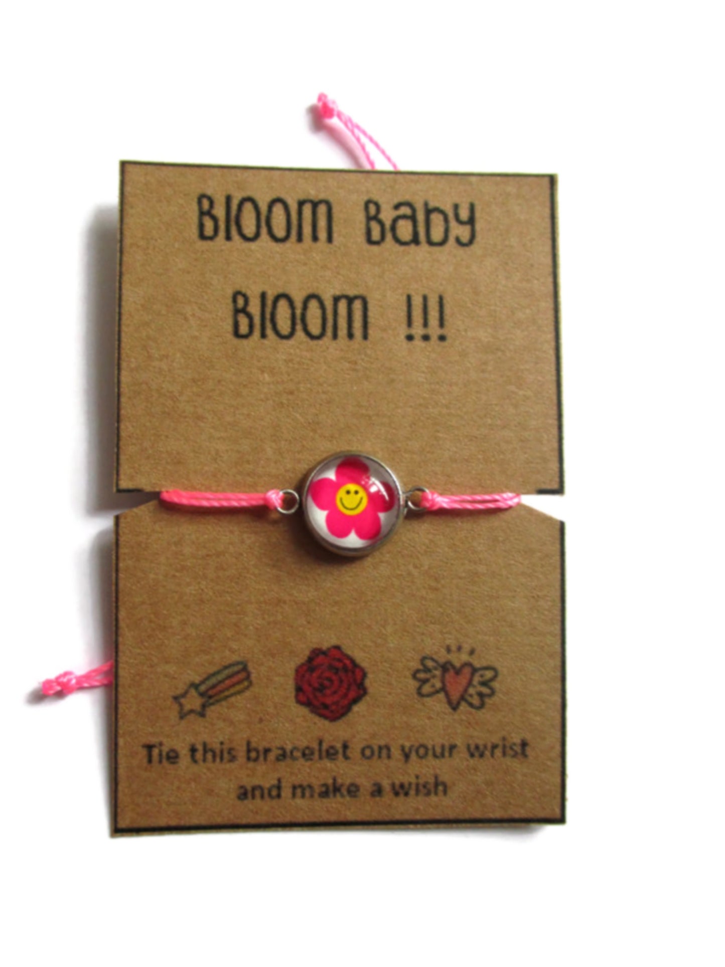 Pink smiley flower Wish bracelet