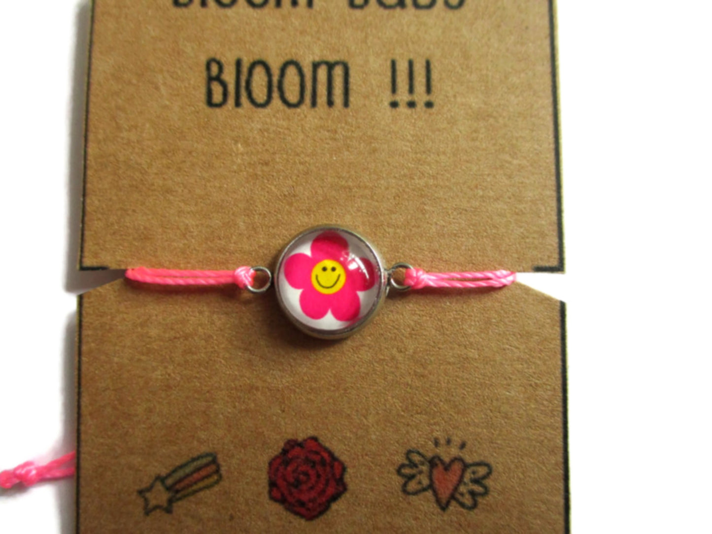 Pink smiley flower Wish bracelet